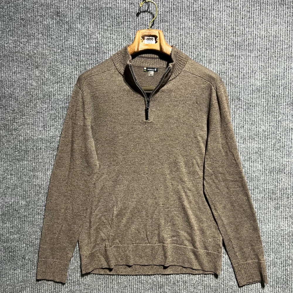 Smartwool Sparwood 1/4 Zip Sweater‎ Mens M Brown Merino Wool Blend Mock Neck